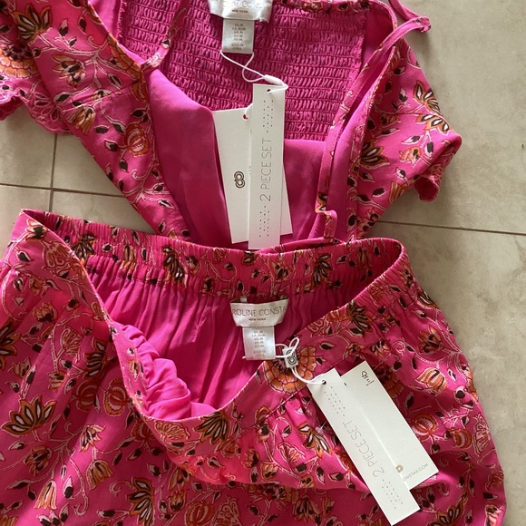 Caroline Constas 2pc Set Crop Spaghetti Top Maxi Skirt Pink Cotton Eyelet Ruffle - Picture 10 of 16